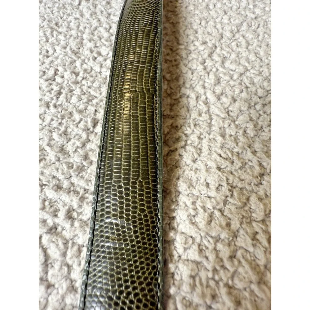 Brighton Women Leather Belt Small Green Snake Embossed Silver Buckle Made in USA